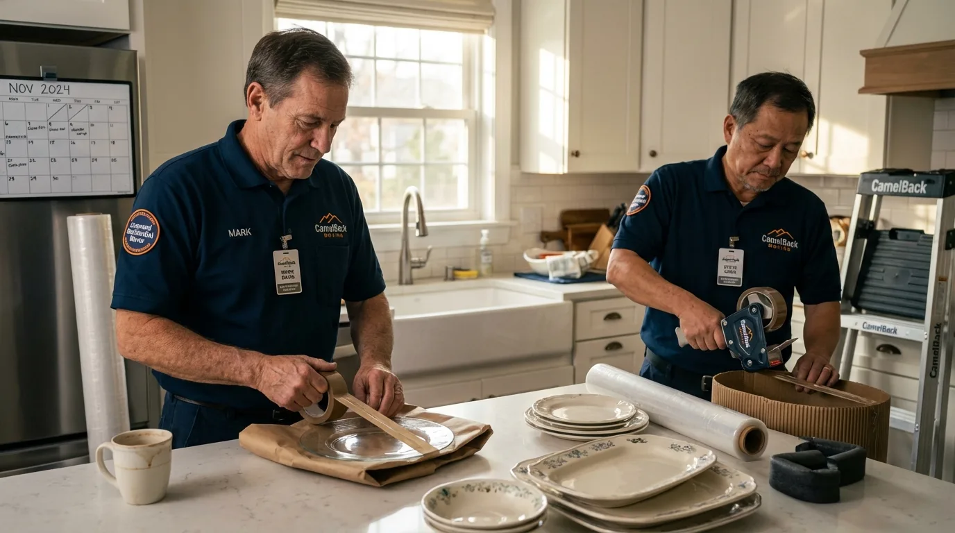 Professional crew packing kitchen dishware in Joshua Tree, CA